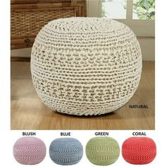 the large round poufle is made from yarn and has four colors to choose from