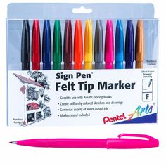 the pen is in its packaging and it has different colored markers on each one side