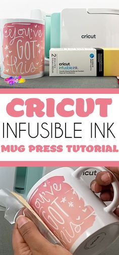 a hand holding a mug with the words cricut infusble ink on it