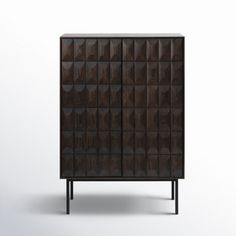 the sideboard is made out of wood and has metal legs, which are black