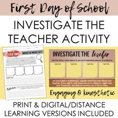 the first day of school investigate the teacher activity print and digital distance learning versions included