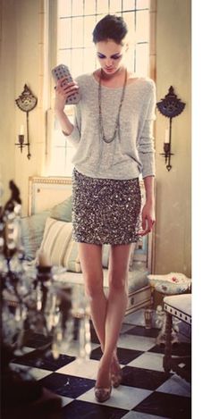 sweater + skirt Shine Clothes, Sparkle Outfits, Ice Fashion, Adorable Outfits, Style Blouse, A Skirt, Skirt Outfit