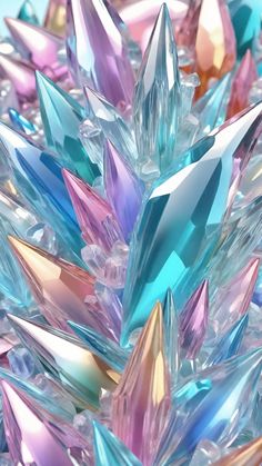 many different colored crystals are arranged together