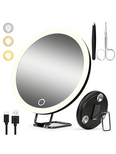 an image of a makeup mirror and accessories