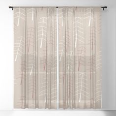 a window curtain with red and white lines on the outside, in front of a wall