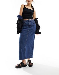 Röcke von Object Unterteile Mit hohem Bund Fünf Taschen Gehschlitz Normale Passform Eid Outfits, Denim Skirt Outfits, Column Skirt, Winter Party Dress, Denim Maxi, Long Sleeve Floral Dress, Satin Slip Dress, Saved Items, Active Wear Leggings