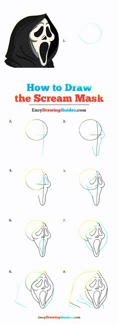 how to draw the scream mask for kids with easy step - by - step instructions