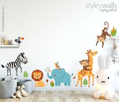 children's wall decals with animals and giraffes on the wall