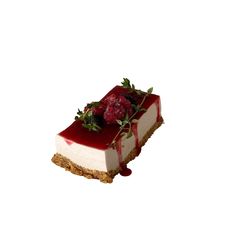 a piece of cheesecake with raspberries on top