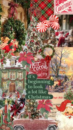 a collage of christmas images with santa claus and other holiday related items in the background