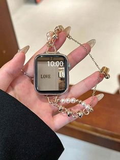 Type:Watch Accessories \nColor:White \nMaterial:Stainless Steel \nApplicable Brand:Apple \n Luxury Smart Watch, Hand Watch Aesthetic, Smart Watch Aesthetic, Wallpaper For Apple Watch, Hand Jewelry Rings, Pretty Watches, Korean Accessories, Apple Watch Bracelets, White Pearl Bracelet