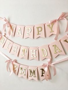 pink and gold happy birthday banner with name