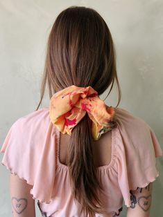 Confetti dyed oversized scrunchies, handmade from luxurious silk. Hair Scrunchie Hairstyles, Tee Bag, Top Bun, Bandana Scarf, Linen Apron, Scrunchie Hairstyles, Trade Show, New Shop, Scrunchies