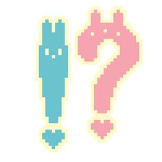 an image of pixel art with the question mark in pink, blue and light green