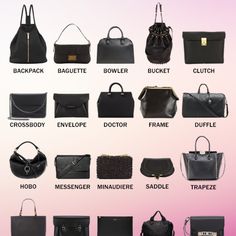 Not Sure What Type Of Bag!? Look Here Bag Types Women, Different Types Of Bags Handbags, Different Types Of Handbags, Type Of Bags For Women, Types Of Luggage Bags, Type Of Bags Style, Different Types Of Shoes For Women, Baguette, Types Of Handbags For Women