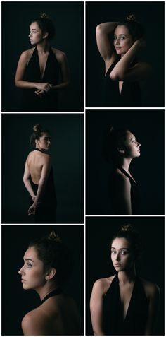 a series of photos showing the different angles of a woman's head and shoulders