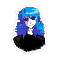 a girl with blue hair and sunglasses sticker