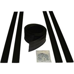 an assortment of black rubber strips and accessories