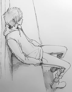 a drawing of a person sitting on a bench