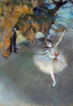 a painting of a ballerina in front of a cliff