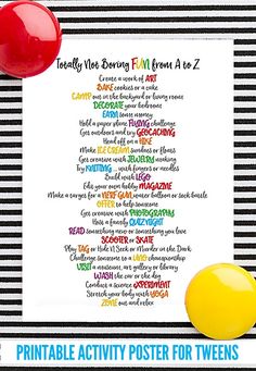 Having a list of activity ideas to direct your tween to puts them in the driver’s seat, deciding how they will spend their time which is an important skill in itself, and as tweens are developing a greater sense of responsibility they generally respond well to more space for self-direction. And, while many of these are activities that your kids can get busy with independently, there are a few ideas for family fun too. #tweencraft #tweenactivities #funstufffortweens #thingstodofortweens Bored Activities, Bored Ideas, Character Counts, The Caravan, What To Do When Bored, List Of Activities, Head Off, Mentor Texts, Kids Holiday