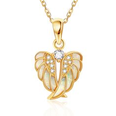 PRICES MAY VARY. 💖♥ Design : 14K gold wings necklace.Angel wing jewelry has gained popularity for it's beautiful symbolic meaning of love, spirituality, and protection. Wear this 14K gold moissanite opal wings necklace as a reminder of yourself or someone you love is your guardian angel, or give this beautiful necklace to a special friend or a relative shows that you will be always take care of them. 💖♥ Material: 14k solid gold wings created opal necklace: Whole of the necklace is made up of 1 Guardian Angel Wings, Wings Jewelry, Angel Wings Pendant, Angel Wings Jewelry, Wings Pendant, Mini Jewelry, Wings Necklace, Wing Jewelry, Angel Wing Pendant