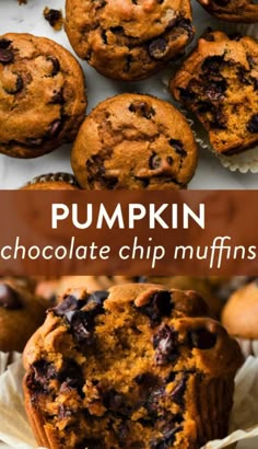 pumpkin chocolate chip muffins with text overlay