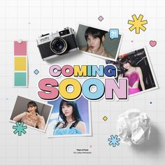 the poster for coming soon is shown with many photos