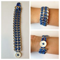 three pictures of different bracelets with buttons on them