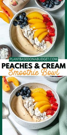 peaches and cream smoothie bowl with fresh fruit