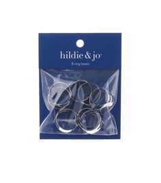 pack of 8 rings in clear plastic packaging with blue background and white logo on the front