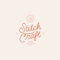 the stitch craft logo is shown in orange and white, with an image of a button on