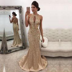 Gorgeous Backless Formal Dress Mermaid Halter Sleeveless Crystals Train Prom Dresses, Sweep Train Prom Dress, Mosque Art, Gorgeous Prom Dresses, Girls Pageant Dresses, Prom Dresses For Sale, Dresses Mermaid, Satin Prom Dress