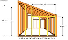 a shed with measurements for the roof and side walls