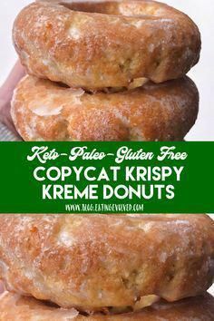 three krispy kreme doughnuts stacked on top of each other with the words copycat krispy kreme donuts