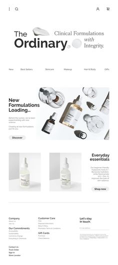 The Ordinary rebranding - Web design landing page - #theordinary #landingpage #webdesign #layout #grid #skincare #skincarewebdesign #website #minimal #whitespace #whitespacedesign #typo #typography Skincare Typography, Minimal Ecommerce Website, Website Cosmetic Design, Website Designs Ideas, Make Up Website Design, Skincare Landing Page Design, Product Photography Website, Cosmetic Website Design Layout, Minimalistic Product Design