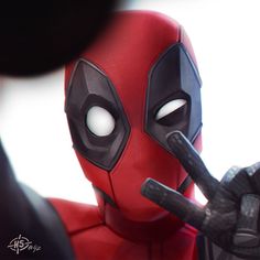 a close up of a deadpool character