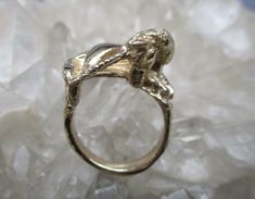 What a very unique Hand Cast 14K Yellow Gold Unicorn Ring. Beautiful details. This dimensional carving has the Unicorn laying down on your finger. His head laying down so the horn will not catch. Even hoof details on the underneath inside of the ring. It is about 1/2 inch wide at the widest point on top. The head is about 3/8 inch up, tall. Nice weight of ring weighs 13.2 Grams. It is made in a size 7. I will wrap the ring in a gift box and mail in a small  box within 1-2 days of purchase, usually one. First Class Shipping with tracking is Free within the U.S. . Unicorn Ring, The Horn, Ring Hand, The Unicorn, Hand Cast, Small Boxes, Rings Statement, Horn, Statement Rings