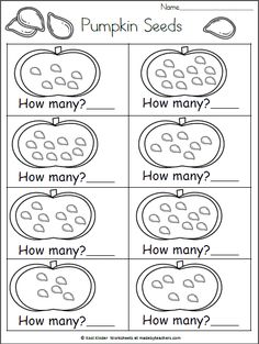 the worksheet for pumpkin seeds is shown in black and white, with words below it