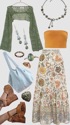 Girly Clothing Aesthetic, Spring Fairycore Outfits, Spring Outfits For Church, Spring Cottagecore Outfits, Vintage Cottagecore Outfits, Look Hippie Chic, Look Boho Chic, Second Hand Fashion