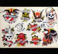 an old school tattoo sticker sheet with skulls and other tattoos on the back of it