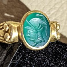 Vahe Naltchayan, 1987 Ring Green Onyx Intaglio 18k Gold. Ring Has Light Wear. Original Owner Purchased From Naltchayan Dealer On 47th Street In 80s. Luxury Yellow Gold Intaglio Rings, Green Intaglio Ring Jewelry, Yellow Gold Intaglio Jewelry, Vintage Rectangular Intaglio Jewelry, Gold Onyx Rings With Polished Finish, 18k Gold Ring, Green Onyx, Womens Jewelry Rings, Gold Ring