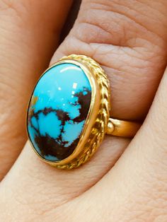 This item is Handmade 18K Gold Women Ring With Turquoise Stone  , Gold Oval Design Handcraft Ring , Gold Women Jewellery , Gift For Her , Gift Ideas ITEM DETAILS  Weight and Size : This product is 6,30 grams. Diameter Of The Stone is 1,5 cm x 1,2 cm  Diameter Of The Ring is 2 cm x 1,5  cm  Orijin : Made in Turkey Gender : Female  Material: 18K Gold -Turquoise Stone  PACKAGING: Your product  will be packed in a special  box, carefully. CUSTOMER SERVICE If you have any questions, please do not hesitate to be in contact  with me , I will be too happy to answer your all questions. ✔ Ready to Ship in 1-3 Business Days ✔ Shipping  3-5 business days with free shipping. https://www.etsy.com/your/shops/NoraFineJewelry/tools/listings/1395192312 Luxury Turquoise Ring In Yellow Gold, Luxury Large Stone Turquoise Ring, Heirloom Oval Turquoise Cabochon Ring, Oval Gold Turquoise Ring Fine Jewelry, Handmade Yellow Gold Turquoise Ring, Elegant Handmade Gold Turquoise Ring, Handmade Turquoise Ring In Yellow Gold, Artisan Gold Turquoise Ring, Oval Gold Turquoise Ring Gift