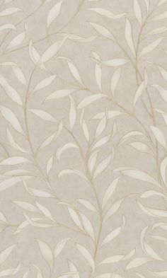 a beige and white wallpaper with leaves on it