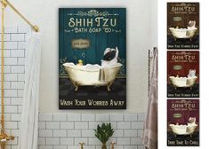 the bathroom is decorated in vintage style with white tiles and gold fixtures, including a claw foot bathtub