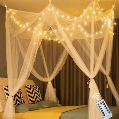 PRICES MAY VARY. Polyester 【Bed Canopy with Star String Lights】Hanging the white canopy bed curtains with warm white star string lights in a girl's bedroom will definitely create a warm and cozy atmosphere, promoting sweet sleep. Every bedroom can be transformed into a princess room. 【8 Lighting Modes】Canopy string lights can be controlled with remote. 8 lighting modes offering: Combination, In waves, Sequential, Slo-glo, Chasing/flash, Slow fade, Twinkle/flash, Steady on. You can set up the tim White Bed Canopy, Bed Canopy With Lights, White Canopy Bed, Princess Canopy Bed, Princess Canopy, Bed Net, Women Bedroom, Canopy Bed Curtains, Bedroom Decor For Women