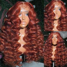 Copper Deep Wave Wig, Fall Frontal Wig Hairstyles, Copper Lace Front Wigs, Curly Wig With Color, Deep Waves Hairstyle, Winter Wig Colors Black Women, Loose Deep Wave Wig, Auburn Wig, Hd Lace Frontal Wigs