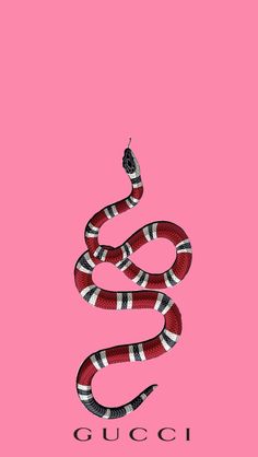 a red and white snake on a pink background with the word gucci written below it