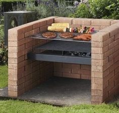 an outdoor bbq grill with food cooking on it