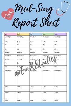 a medical record sheet with the words med - surg report sheet